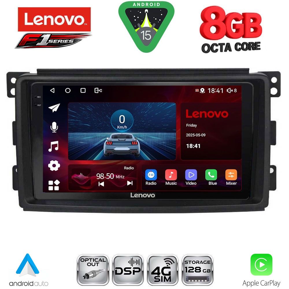 Οθόνη Smart Fortwo (451) 2007 – 2010, Forfour 2004 – 2007 με CarPlay, Android Auto, BT, GPS – LENOVO SSR 10621_CPA (9inc)