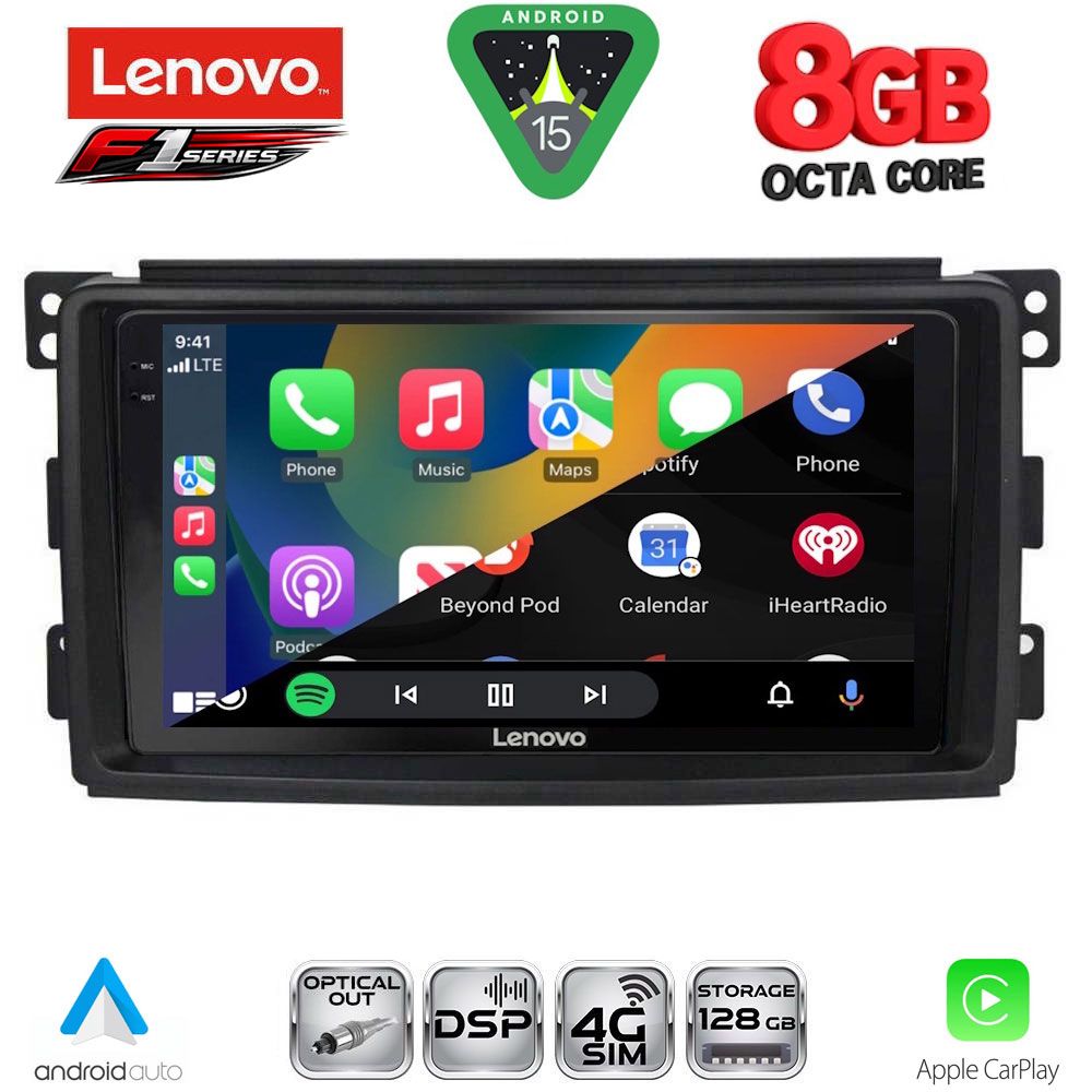 Οθόνη Smart Fortwo (451) 2007 – 2010, Forfour 2004 – 2007 με CarPlay, Android Auto, BT, GPS – LENOVO SSR 10621_CPA (9inc)