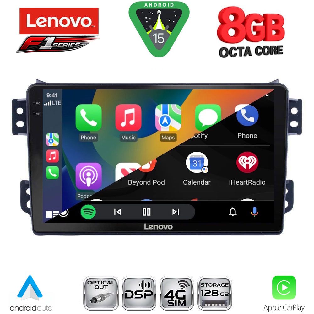 Οθόνη Opel Agila – Suzuki Splash 2008 – 2015 με CarPlay, Android Auto, Bluetooth, GPS - LENOVO SSR 10682_CPA (9inc)