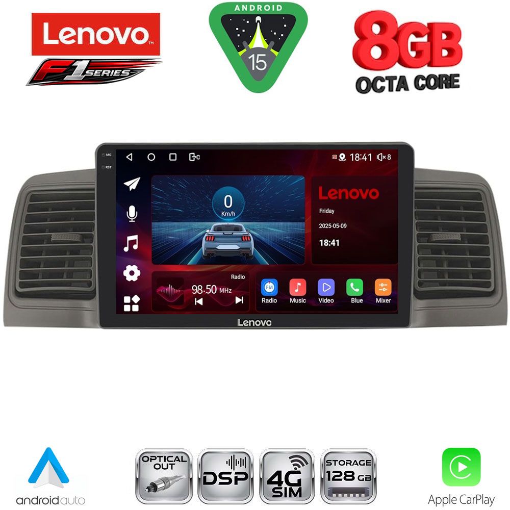 Οθόνη Toyota Corolla 2001 – 2006 με CarPlay, Android Auto, Bluetooth, GPS – LENOVO SSR 10712GR_CPA (9inc)
