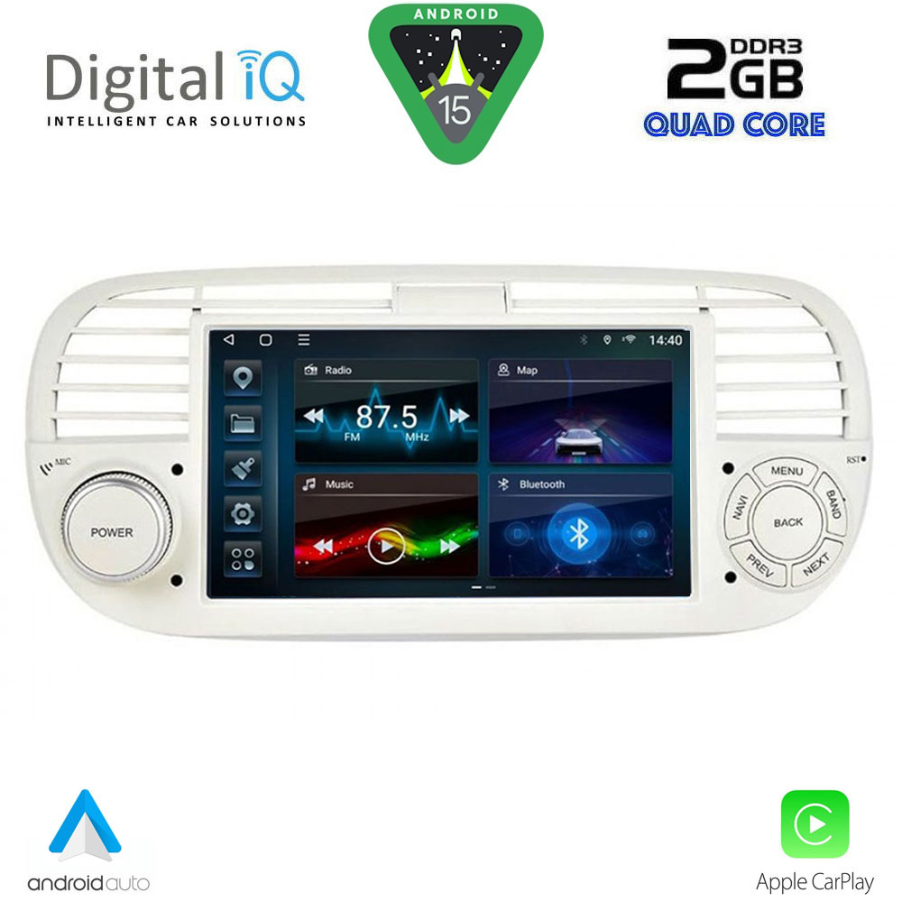 Fiat 500 2007 - 2015 Οθόνη με CarPlay, Android Auto, Bluetooth, GPS - DIGITAL IQ BLD 265BG_CPA (7" DECK)