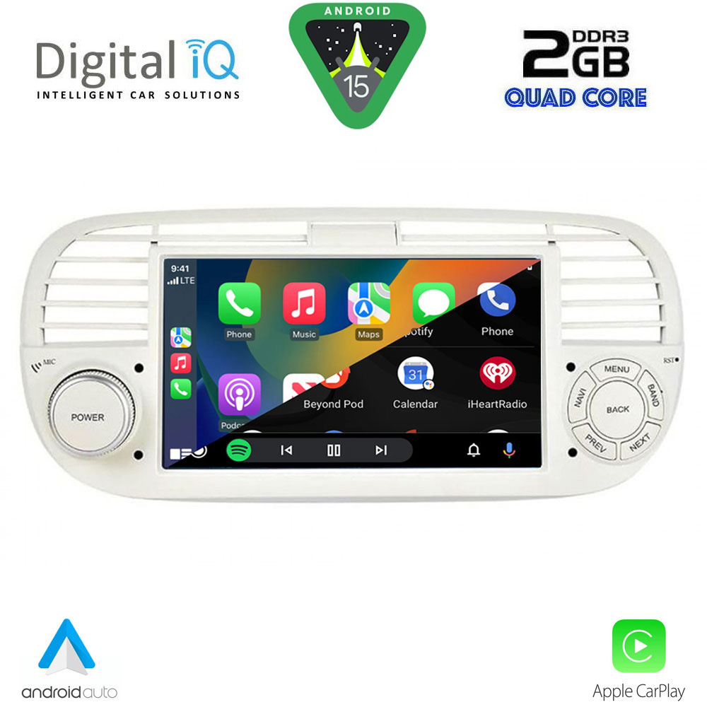 Fiat 500 2007 - 2015 Οθόνη με CarPlay, Android Auto, Bluetooth, GPS - DIGITAL IQ BLD 265BG_CPA (7" DECK)