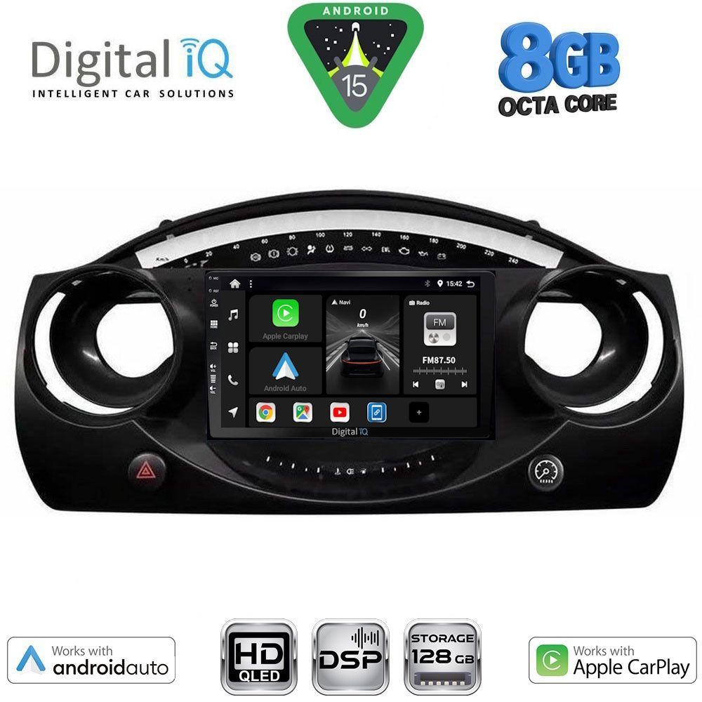 Οθόνη Mini Cooper (R50, R52, R53) 2000 – 2006 με CarPlay, Android Auto, BT, GPS – DIGITAL IQ BXF 7063_CPAA (9inc)