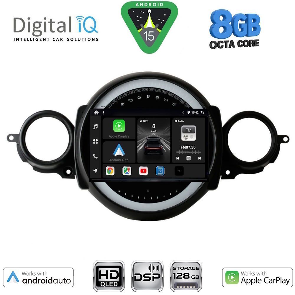 Οθόνη Mini Cooper (R56, R57) – Clubman (R55) 2006 – 2014 με CarPlay, Android Auto, BT, GPS – DIGITAL IQ BXF 7064_CPAA (9inc)
