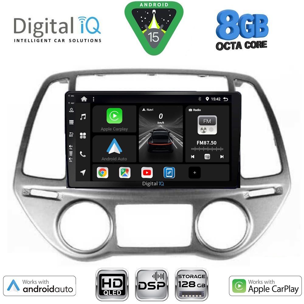 Οθόνη Hyundai i20 2008 – 2013 με CarPlay, Android Auto, GPS, Bluetooth – DIGITAL IQ BXF 7227_CPAA CLIMA (9inc)