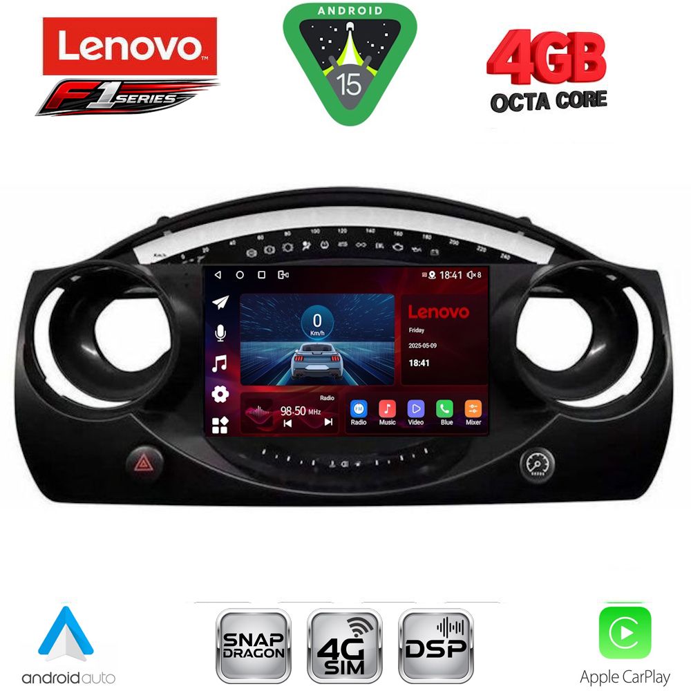 Οθόνη Mini Cooper (R50, R52, R53) 2000 – 2006 με CarPlay, Android Auto, BT, GPS – LENOVO SSQ 9063_CPA (9inc)