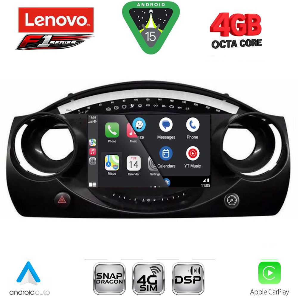 Οθόνη Mini Cooper (R50, R52, R53) 2000 – 2006 με CarPlay, Android Auto, BT, GPS – LENOVO SSQ 9063_CPA (9inc)