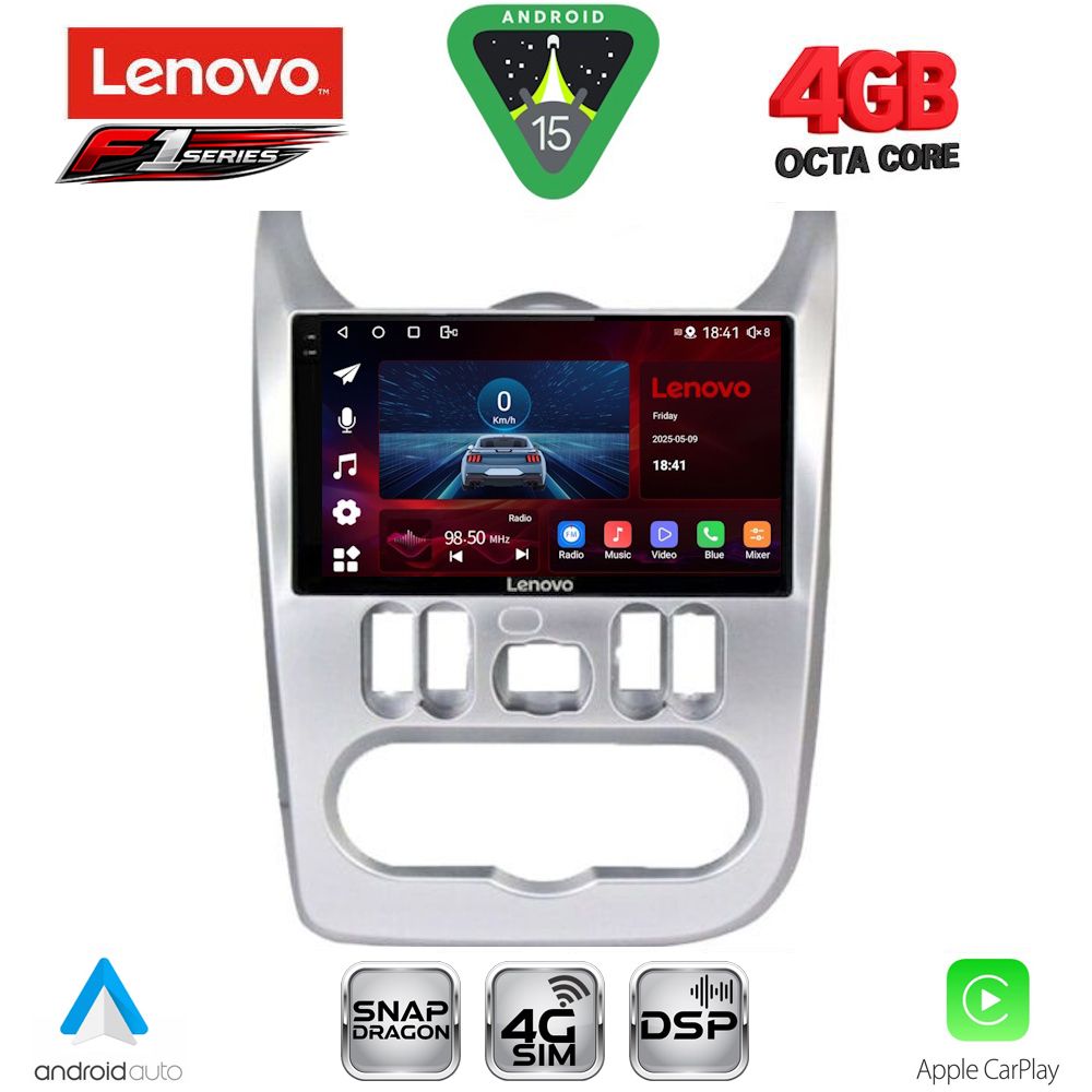 Οθόνη Dacia Duster, Logan, Sandero 2009 – 2012 με CarPlay, Android Auto, GPS, Bluetooth - LENOVO SSQ 9101SL_CPA (9inc)