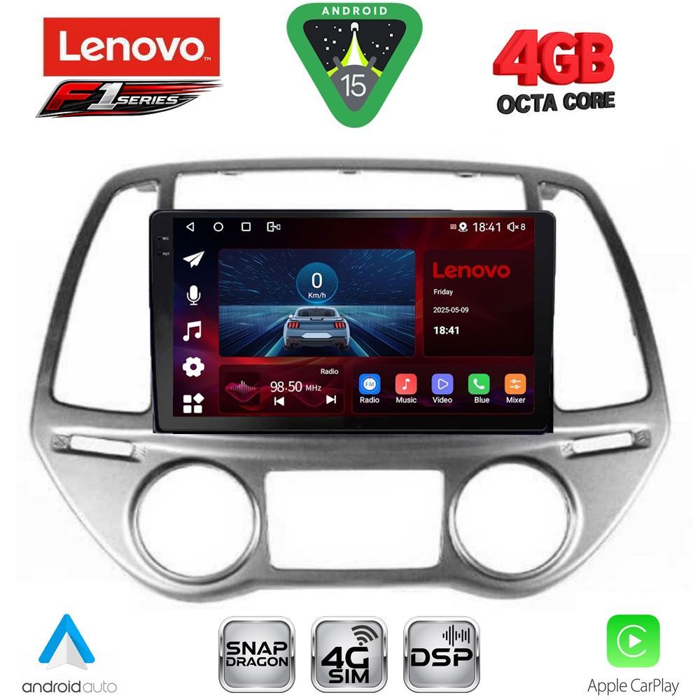 Οθόνη Hyundai i20 2008 – 2013 με CarPlay, Android Auto, GPS, Bluetooth – LENOVO SSQ 9227_CPA CLIMA (9inc)
