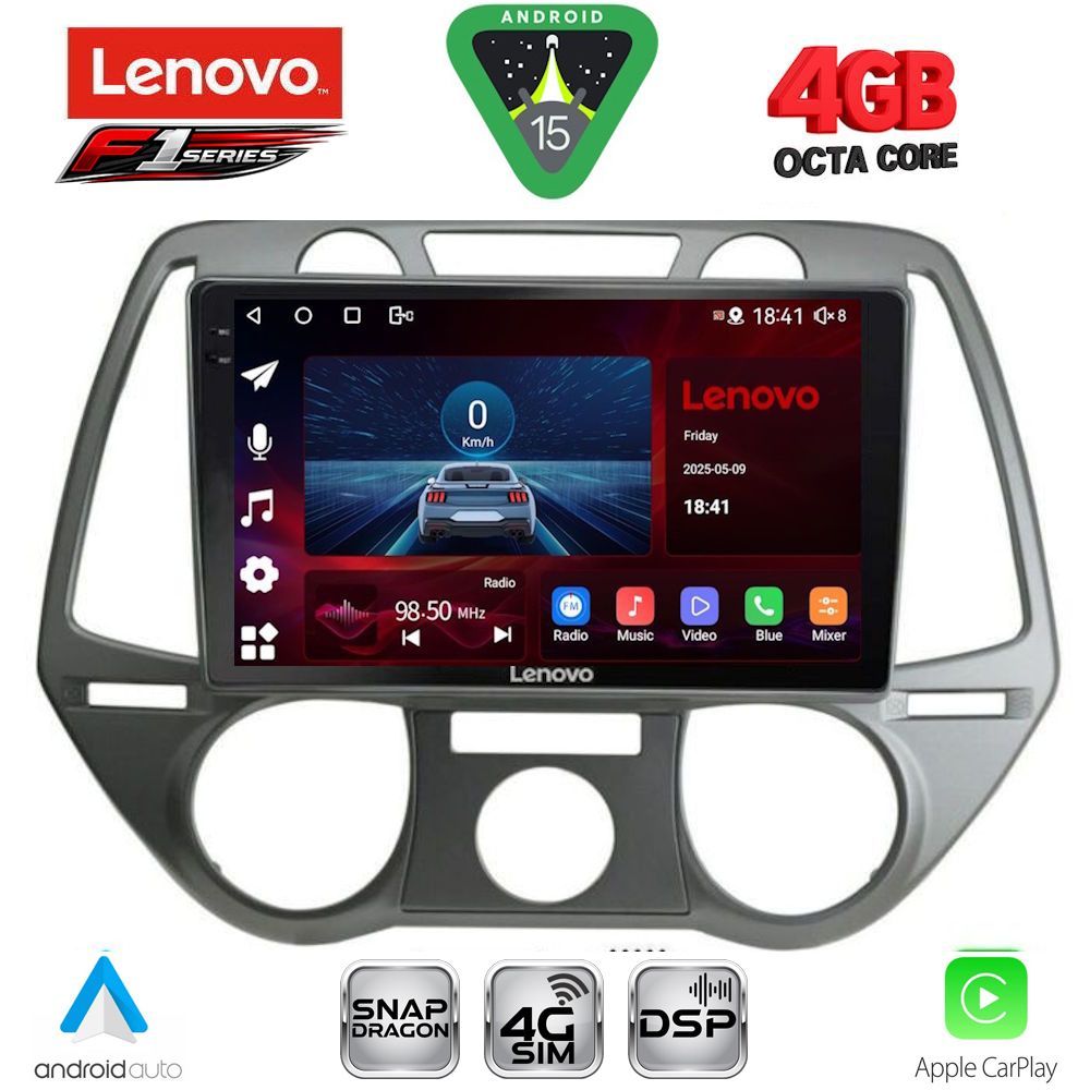 Οθόνη Hyundai i20 2008 – 2013 με CarPlay, Android Auto, GPS, Bluetooth – LENOVO SSQ 9228_CPA A/C (9inc)