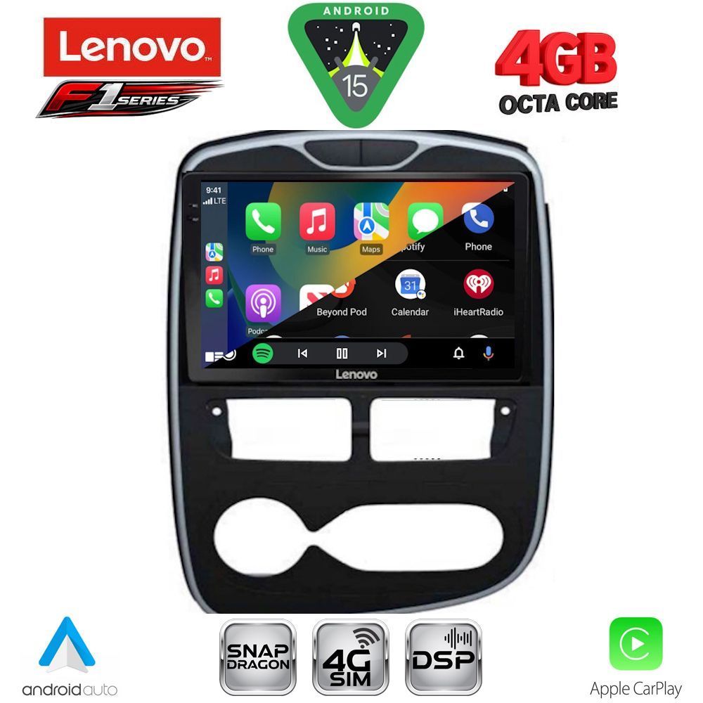 Οθόνη Renault Clio 2012 - 2015 με Car Play, Android Auto, GPS, Bluetooth – LENOVO SSQ 9544_CPA (10inc)