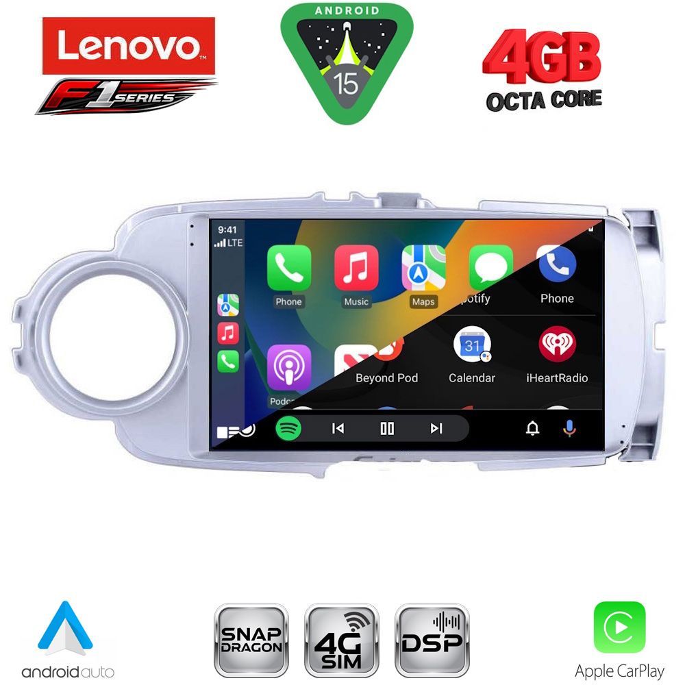 Οθόνη Toyota Yaris 2011 – 2015 με CarPlay, Android Auto, GPS, Bluetooth – LENOVO SSQ 9737BL_CPA (9inc)