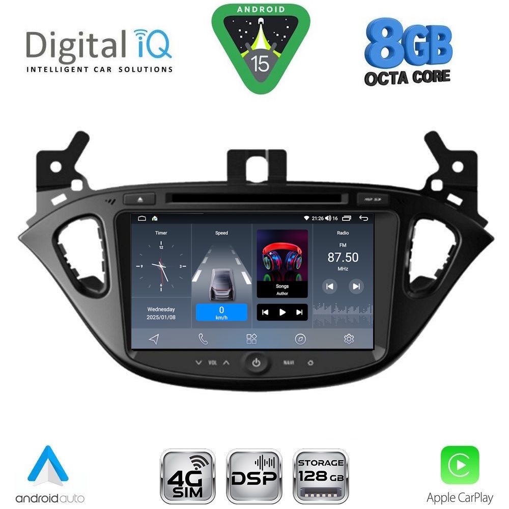 Οθόνη Opel Corsa E, Adam 2015 - 2019 με CarPlay, Android Auto, GPS, Bluetooth - DIGITAL IQ BLM 721_CPA (8" DECK)