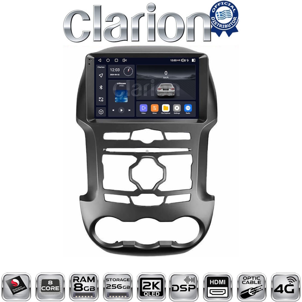 CLARION GL75345 Οθόνη OEM Multimedia Αυτοκινήτου για Ford Ranger 2011 > 2015 (CarPlay/AndroidAuto/BT/GPS/WIFI/GPRS)