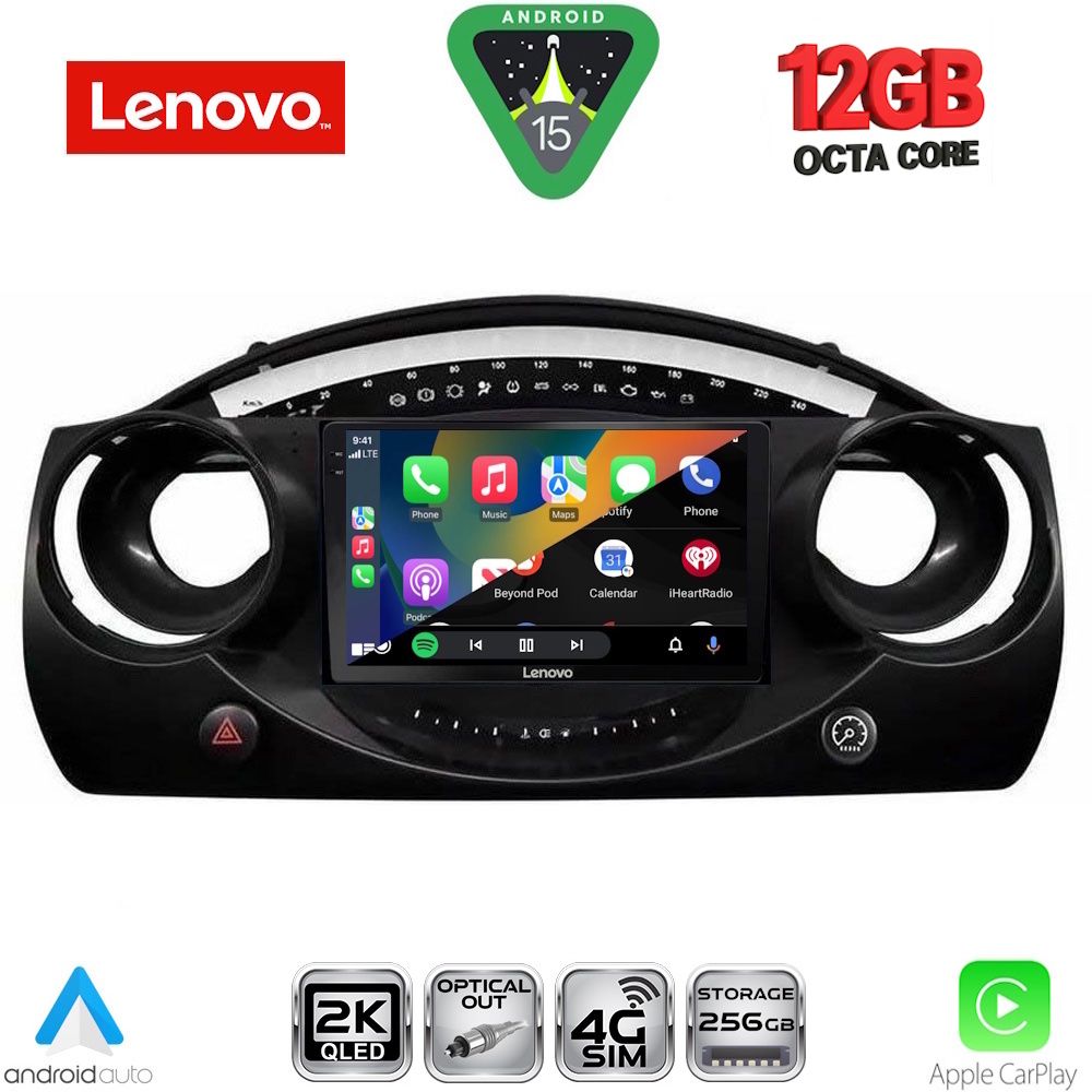 Οθόνη Mini Cooper (R50, R52, R53) 2000 – 2006 με CarPlay, Android Auto, BT, GPS – LENOVO SSZ 12063_CPA (9inc)
