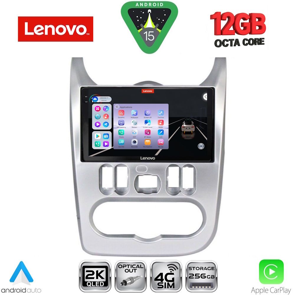 Οθόνη Dacia Duster, Logan, Sandero 2009 – 2012 με CarPlay, Android Auto, GPS, Bluetooth - LENOVO SSZ 12101SL_CPA (9inc)